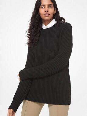 Michael Kors Collection Black Ribbed Crewneck Cashmere Sweater